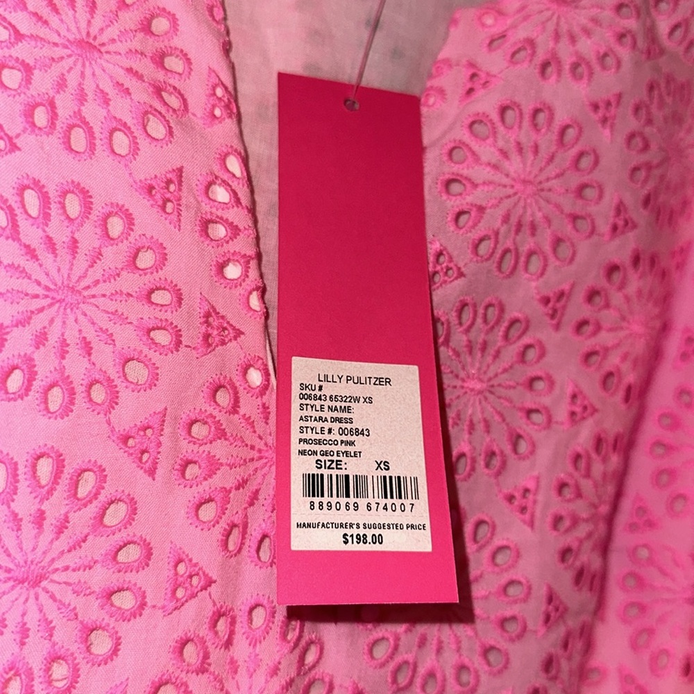 NEW Lilly Pulitzer Neon Geo Eyelet Prosecco Pink Astara dress xs with tags! - Picture 3 of 4